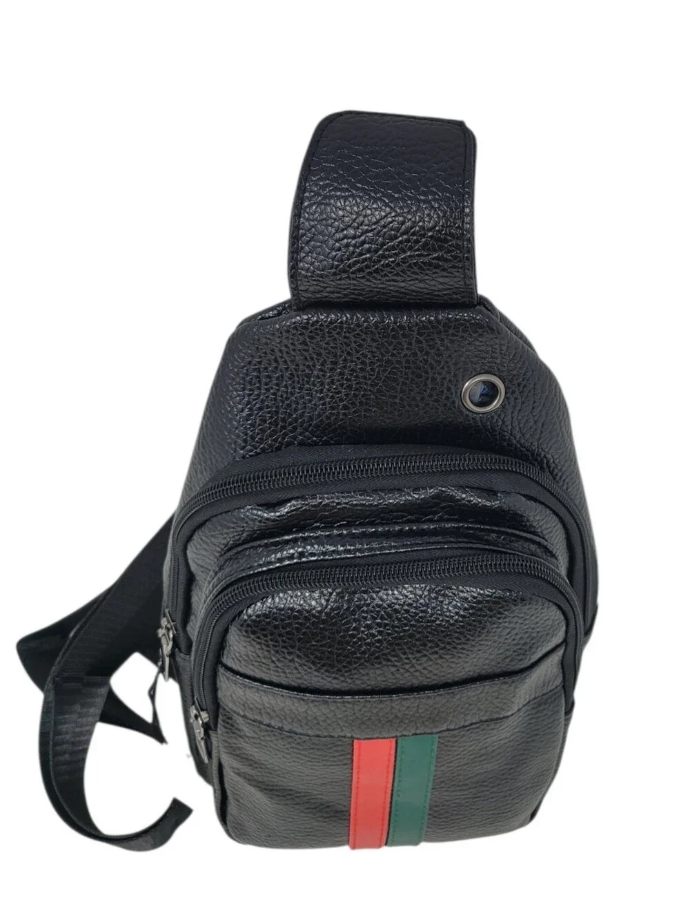 Black messenger, Sling, Crossbody Bag, with Red And Green Stripes
